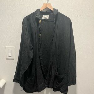 flax • black 100% linen long sleeve button down tunic shirt m